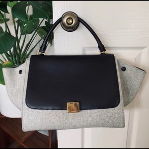 Celine Phoebe Philo Medium Black & Grey Gold Felt Trapeze Bag Purse